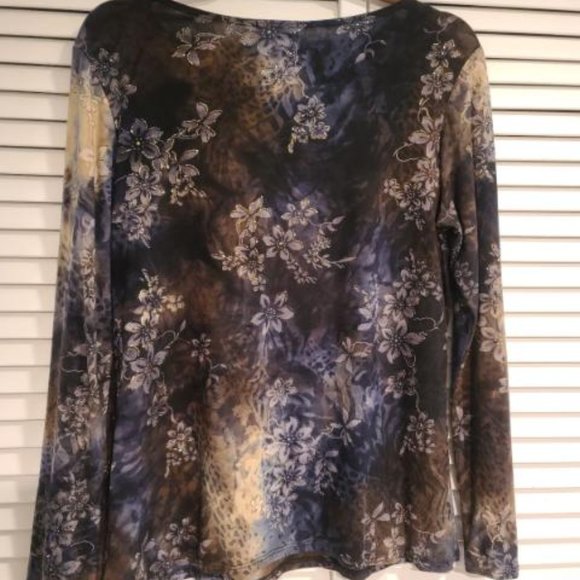 Womens Shannon FORD of New York Glitter Floral Design Large Pullover Top. - Picture 4 of 4